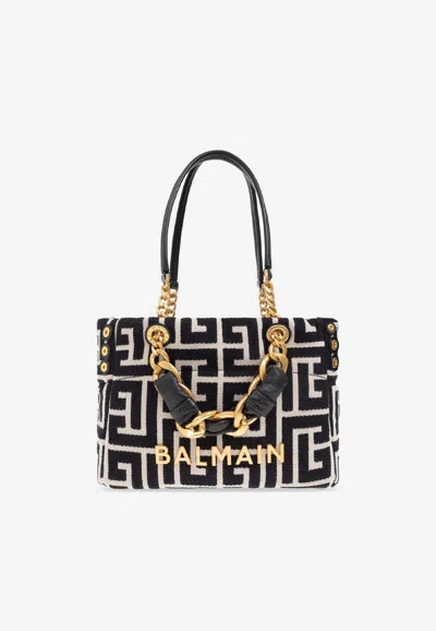 Balmain Small 1945 Soft Jacquard Tote Bag In Black