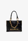 Balmain 1945 Soft Pb-monogrammed Crinkled Leather Tote Bag In Black