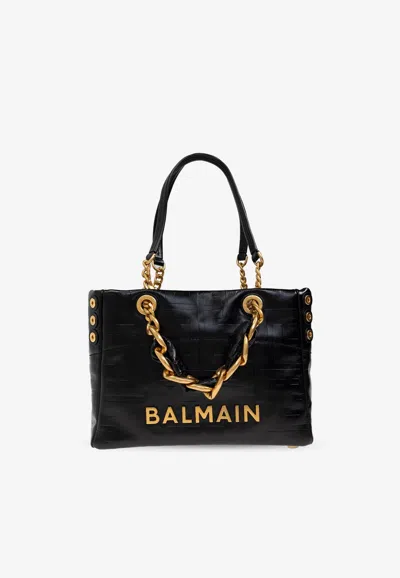 Balmain Small 1945 Soft Leather Tote Bag In Black