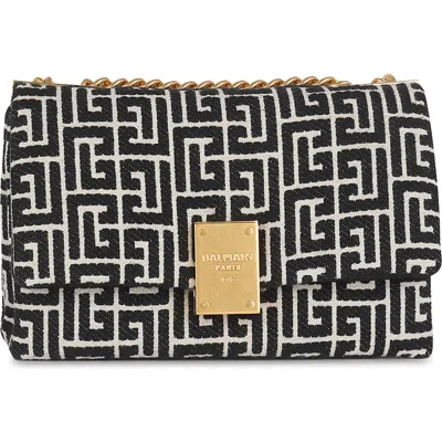 Balmain Small 1945 Soft Monogram Jacquard Crossbody Bag In Gfe Ivory/black