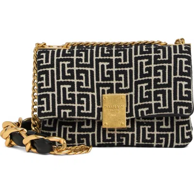 Balmain Small 1945 Soft Monogram Jacquard Crossbody Bag In Ivory/black