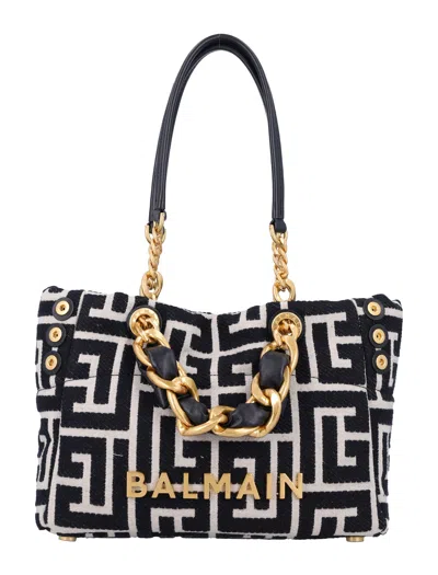 Balmain Small 1945 Soft Monogrammed Jacquard Tote Bag In Black