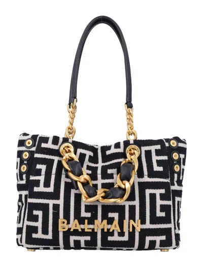 Balmain Women's Small 1945 Soft Monogrammed Jacquard Tote Bag In Black