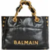 Balmain Black Leather Shopping Bag With Gold Details