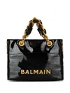 Balmain 1945 Soft Pb-monogrammed Crinkled Leather Tote Bag In Black