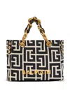 Balmain 1945 Soft Pb-monogrammed Jacquard Canvas Tote Bag In Black