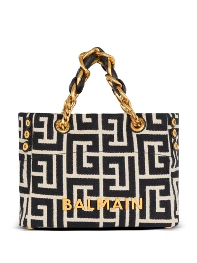 Balmain Monogram Jacquard Small 1945 Soft Tote Bag In Black