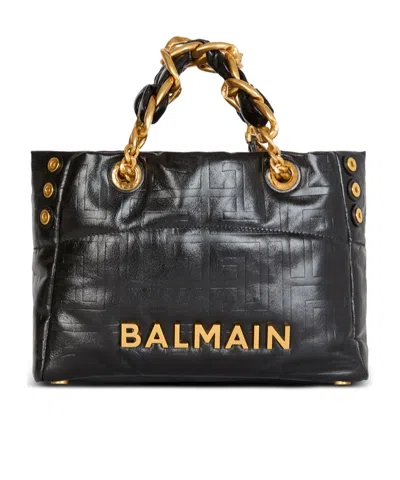 Balmain Small 1945 Soft Tote Bag In Crackled Calfskin In Black