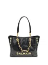 Balmain 1945 Soft Pb-monogrammed Crinkled Leather Tote Bag In Black