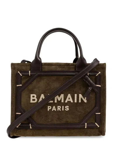 Balmain Suede B-army Tote Bag In Green