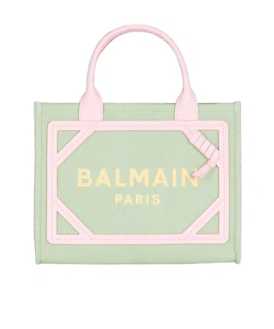 BALMAIN B-ARMY SMALL CANVAS AND LEATHER TOTE BAG