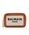 Balmain B-army Canvas And Leather Clutch In Nude