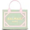 Balmain Small B-army Canvas Tote Bag In Ujr Pale Green/ Multi