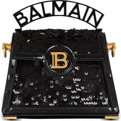 Balmain Small B-buzz Dynasty Sequin & Leather Top Handle Bag In 0pa Black