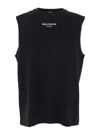 Balmain Black Crewneck Sleeveless Top With Logo Lettering Embroidery On The Front In Cotton Man In Black
