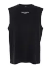 Balmain Black Crewneck Sleeveless Top With Logo Lettering Embroidery On The Front In Cotton Man In Black