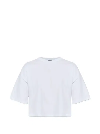 Balmain Small " Paris" Emb Cropped T-shirt In White