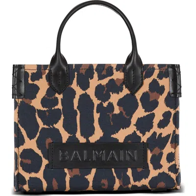 Balmain Small B-army Leopard Print Canvas Crossbody Bag In Gray