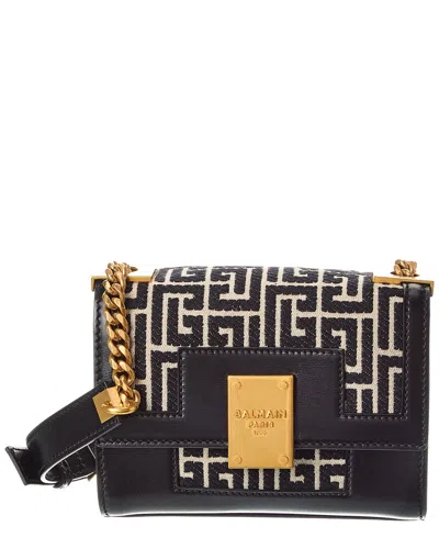 Balmain Small Canvas & Leather Shoulder Bag In Black