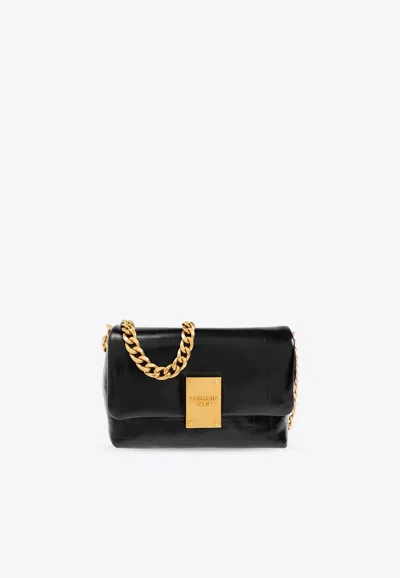 Balmain Small Flap Leather Crossbody Bag In Black