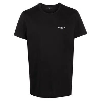 Balmain Small Flock Logo Print T Shirt In Black