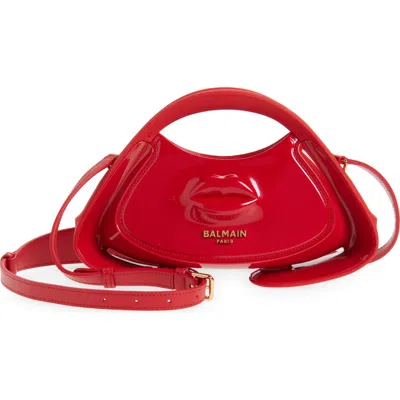 Balmain Small Jolie Madame Lips Patent Top Handle Bag In Red