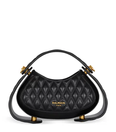 Balmain Jolie Madame Small Top-handle Bag In Grid Padded Leather In Noir