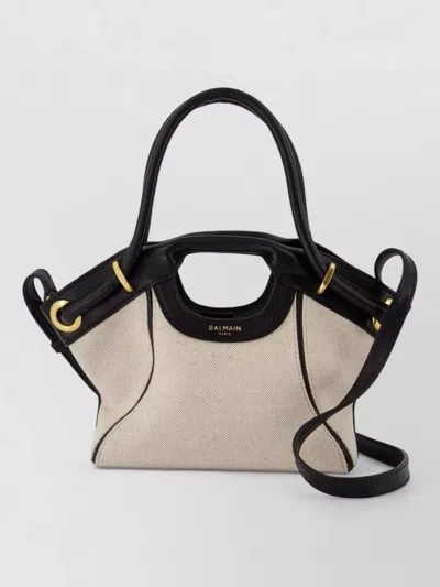 Balmain Small Leather Tote Bag Shoulder Strap In Black