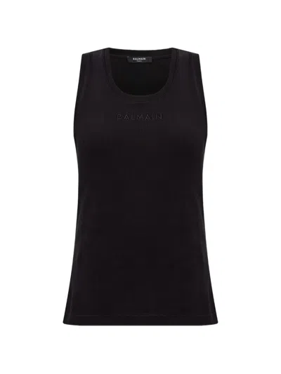 Balmain Small " Paris" Emb Jersey Tank Top
