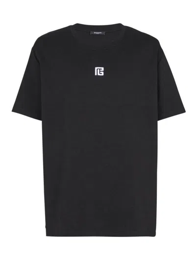 BALMAIN SMALL PB LOGO T-SHIRT - REG FIT BLACK/WHITE