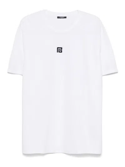 BALMAIN SMALL PB LOGO T-SHIRT - REG FIT WHITE/BLACK