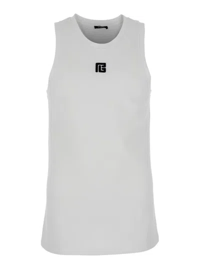Balmain Small Pb Logo Tank Top In Gray