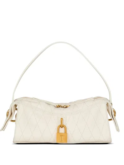 Balmain Small Pulse Bag In Smooth Topstitched Leather In White
