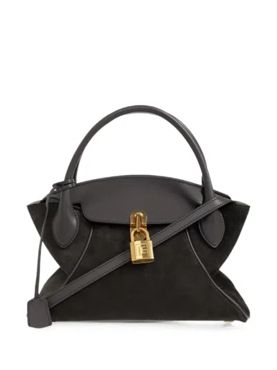 Balmain Small Pulse Day Suede Tote Bag In Black