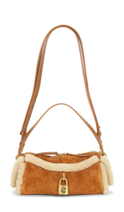 Balmain Small Pulse Suede & Shearling Crossbody Bag In Beige