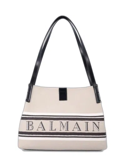 Balmain Small Release Shopper Bag In Canvas And Calfskin In Pink