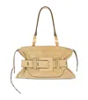 Balmain Anthem Suede Buckle Shoulder Bag In Nude