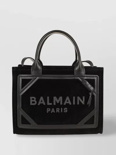 Balmain Small Suede Leather Logo Crossbody Bag In Black