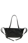 Balmain Small Track Shiny Leather Tote In Black