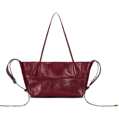 Balmain Small Track Zips Calfskin Tote Bag In Brown