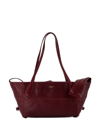 Balmain Small Track Zips Leather Shoulder Bag In Brown