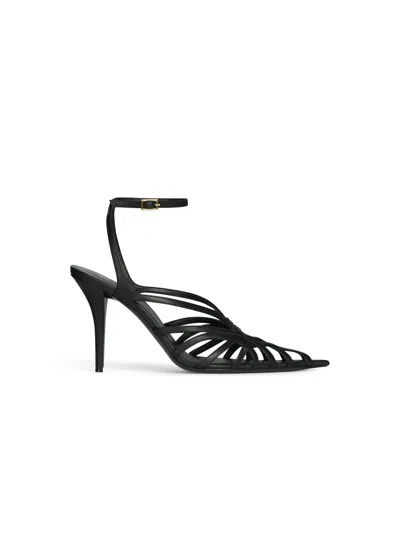 Balmain Smooth Leather Cage Sandals In Black