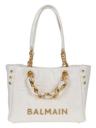 Balmain Smooth Leather Shopper Bag In White