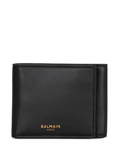 Balmain Smooth Leather Tri-fold Wallet In Black