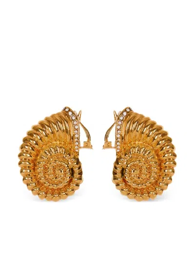 Balmain Snail Rhinestone Earrings In Golden