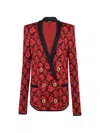 Balmain Double-breasted Shawl-collar Python Knit Blazer Jacket In Brown