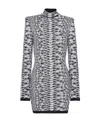 Balmain Long Sleeved Bodycon Dress With Jacquard Animalier Motif In Gray