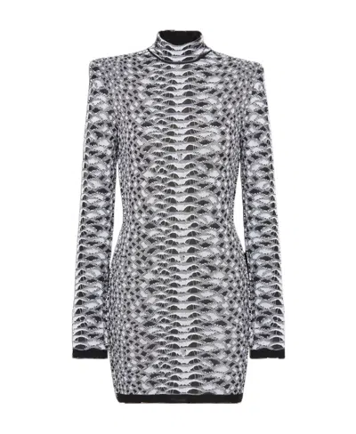 BALMAIN BALMAIN SHORT SNAKESKIN TEXTURED KNIT DRESS