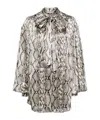 Balmain Snake-print Tie-detail Silk Blouse In Gray