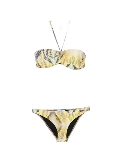 Balmain Snakeskin-print Bikini In Yellow